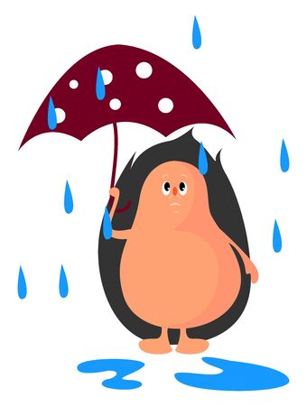Hedgehog with umbrella, illustration, vector on white background.のイラスト素材