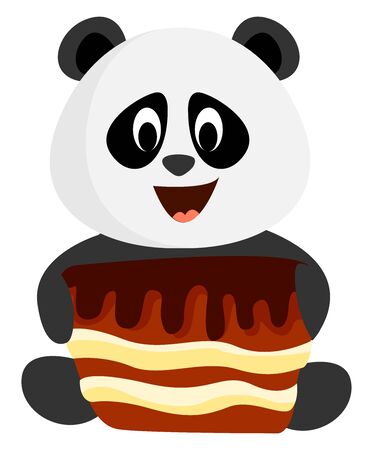 Panda with cake, illustration, vector on white background.のイラスト素材