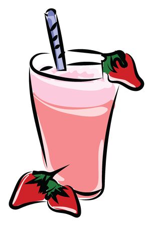 Strawberry cocktail, illustration, vector on white background.のイラスト素材