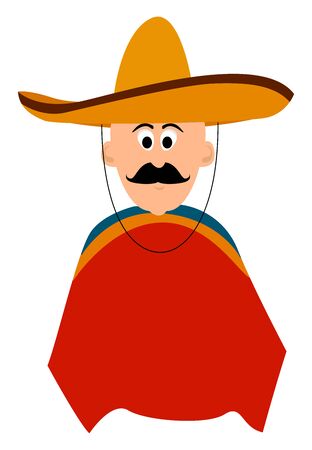 Mexican man, illustration, vector on white background.のイラスト素材