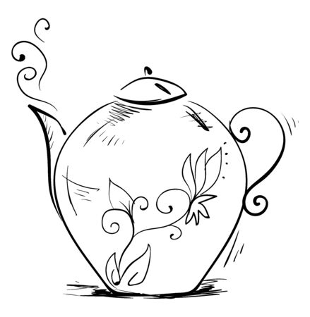 Teapot drawing, illustration, vector on white background.のイラスト素材