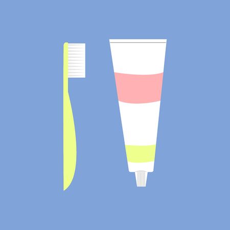 Toothpaste and brush, illustration, vector on white background.のイラスト素材