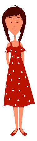 Girl in red polka, illustration, vector on white background.のイラスト素材