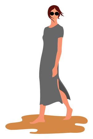 Girl in grey dress, illustration, vector on white background.のイラスト素材