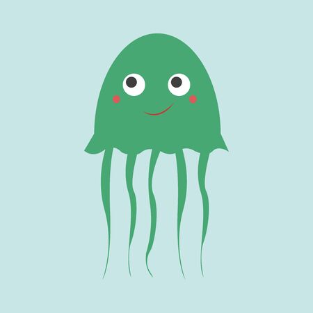 Green jellyfish, illustration, vector on white background.のイラスト素材