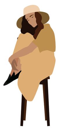 Lady with hat, illustration, vector on white background.のイラスト素材