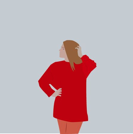 Woman in red, illustration, vector on white background.のイラスト素材