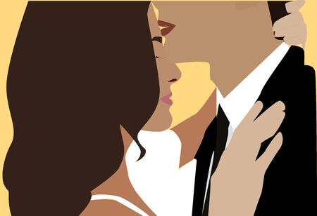 Couples kissing, illustration, vector on white background.のイラスト素材