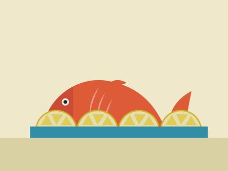Fish with lemons, illustration, vector on white background.のイラスト素材