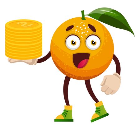 Orange with coins, illustration, vector on white background.のイラスト素材