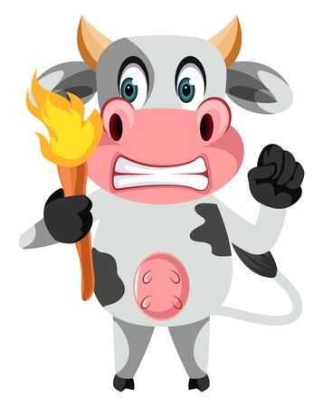 Cow with torch, illustration, vector on white background.のイラスト素材