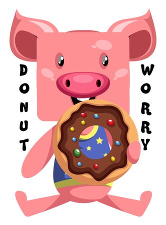 Pig with donut, illustration, vector on white background.のイラスト素材