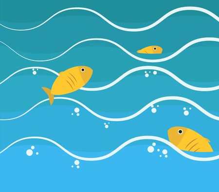 Sea with fish, illustration, vector on white background.のイラスト素材