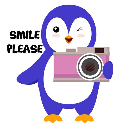 Penguin with camera, illustration, vector on white background.のイラスト素材