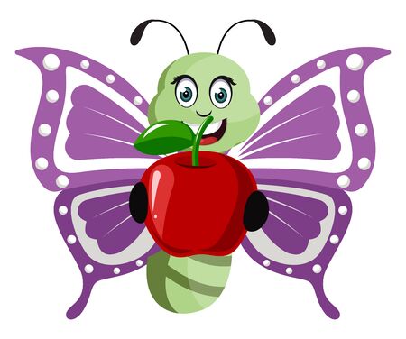 Butterfly with apple, illustration, vector on white background.のイラスト素材