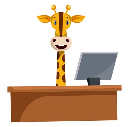 Giraffe working by the desk, illustration, vector on white background.のイラスト素材