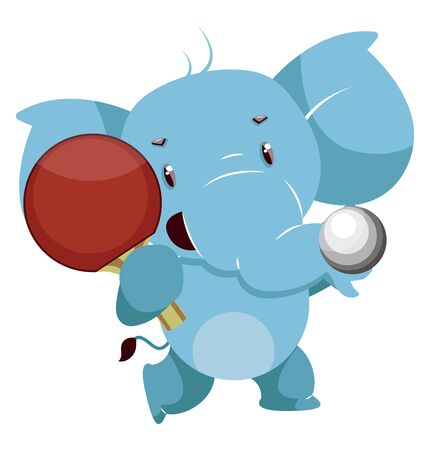 Elephant with racket, illustration, vector on white background.のイラスト素材