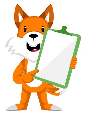 Fox with blank panel, illustration, vector on white background.のイラスト素材