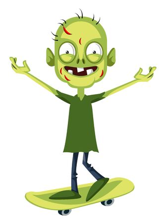 Zombie on skateboard, illustration, vector on white background.のイラスト素材