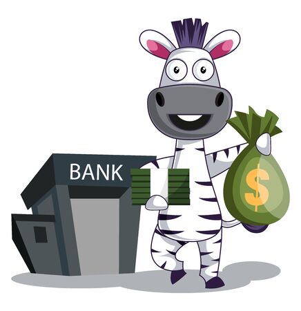 Zebra with money bags, illustration, vector on white background.のイラスト素材