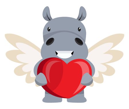 Hippo with wings, illustration, vector on white background.のイラスト素材