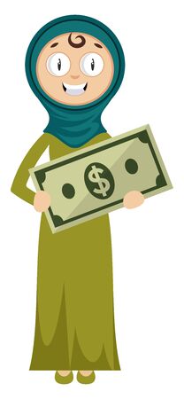 Woman with money, illustration, vector on white background.のイラスト素材