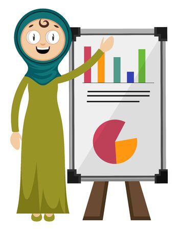 Woman with analytics sign, illustration, vector on white background.のイラスト素材