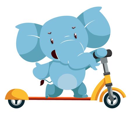 Elephant on yellow scooter, illustration, vector on white background.のイラスト素材
