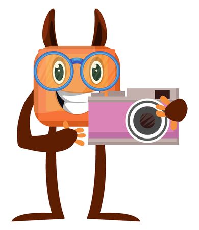 Monster with camera, illustration, vector on white background.のイラスト素材