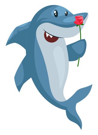 Shark with flower, illustration, vector on white background.のイラスト素材