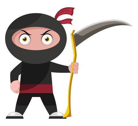 Ninja with sickle, illustration, vector on white background.のイラスト素材