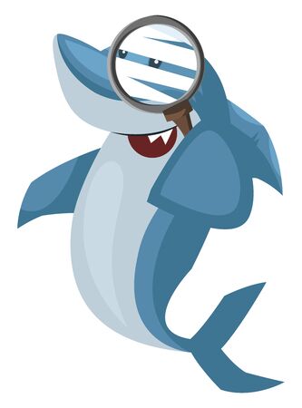 Shark with magnifying glass, illustration, vector on white background.のイラスト素材