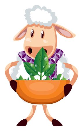 Sheep with plant, illustration, vector on white background.のイラスト素材