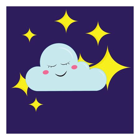 A beautiful sleeping cloud with stars around, vector, color drawing or illustration.のイラスト素材