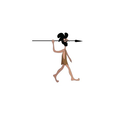 Caveman with spear, illustration, vector on white background.のイラスト素材