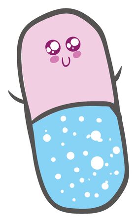 Cute little capsule with eyes, illustration, vector on white background.のイラスト素材
