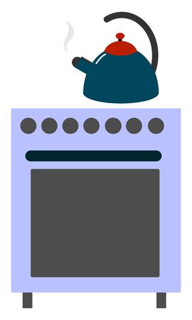 Teapot on gas stove, illustration, vector on white background.のイラスト素材