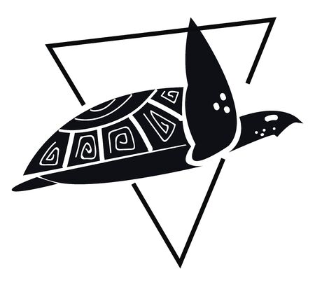 A smart turtle tattoo in black color, vector, color drawing or illustration.のイラスト素材
