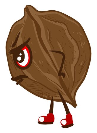 Angry looking walnut, illustration, vector on white background.のイラスト素材