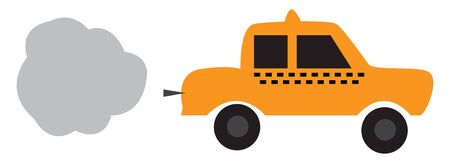 A yellow taxi emitting smoke pollution, vector, color drawing or illustration.のイラスト素材