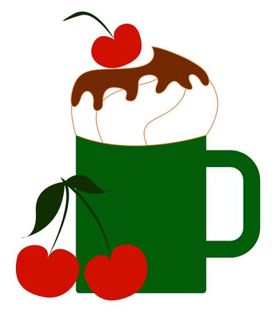 Green cup with cherry, illustration, vector on white backgroundのイラスト素材