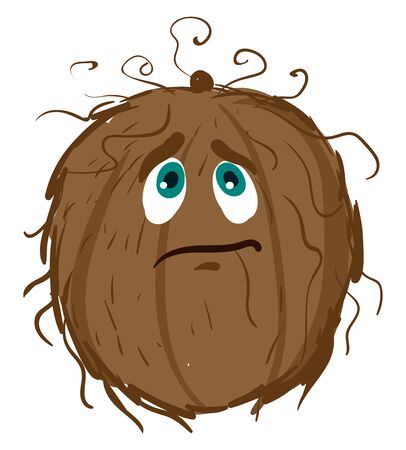 Sad coconut, illustration, vector on white backgroundのイラスト素材