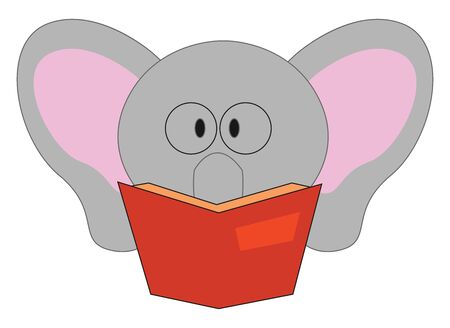 Elephant reading book, illustration, vector on white background.のイラスト素材