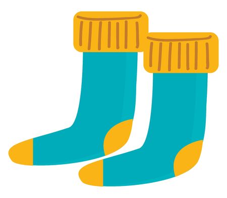 A pair of a cute blue and yellow socks, vector, color drawing or illustration.のイラスト素材