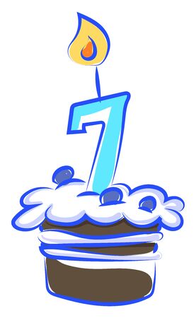 Birthday cake with number seven, illustration, vector on white background.のイラスト素材