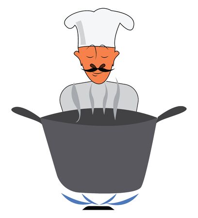 A chef in white uniform preparing a meal, vector, color drawing or illustration.のイラスト素材