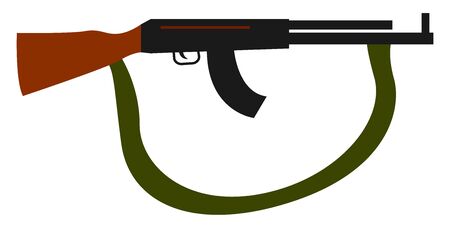 Assault rifle with green belt, illustration, vector on white background.のイラスト素材
