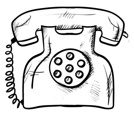 Retro telephone drawing, illustration, vector on white background.のイラスト素材