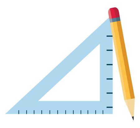 A triangle ruler and yellow pencil, vector, color drawing or illustration.のイラスト素材