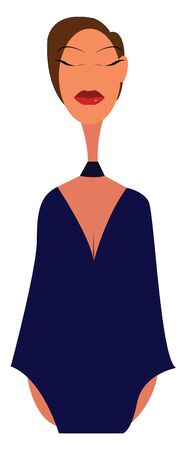 A tall woman in navy blue dress, vector, color drawing or illustration.のイラスト素材